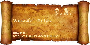 Vancsó Milos névjegykártya